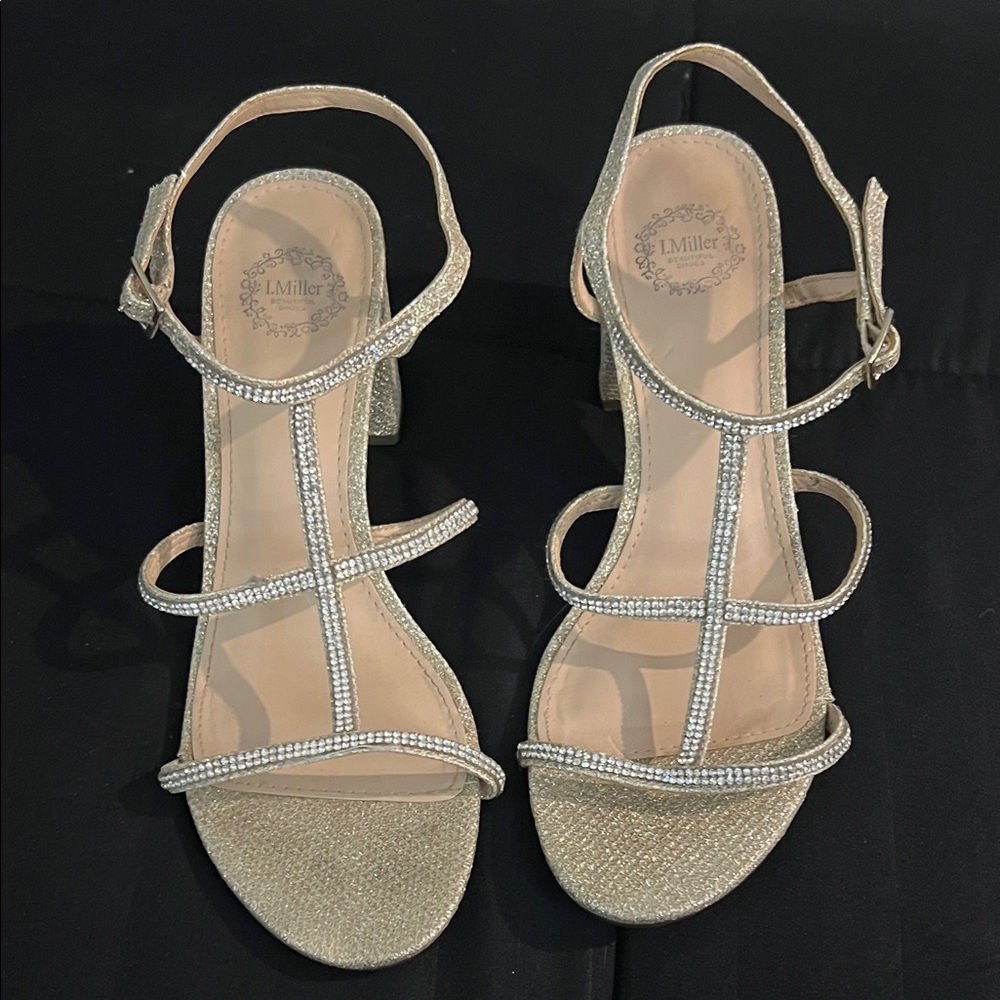 Gold shimmer & rhinestone formal sandals